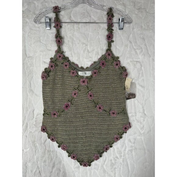 Sue Wong Tops - SUE WONG Vintage Crochet Knit crop floral Fairy Beaded Medium